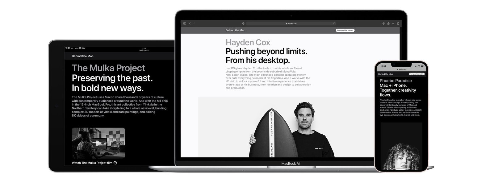 Behind the Mac, Hayden Cox and Mulka Project apple.com pages